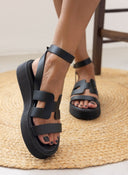 Σανδάλια flatforms δερμάτινα Iris Sandals - Μαύρο - thefashionproject.gr - IRIS