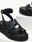 Σανδάλια flatforms δερμάτινα Iris Sandals - Μαύρο - thefashionproject.gr - IRIS