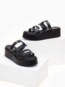 Σανδάλια flatforms δερμάτινα με ανοίγματα estil - Μαύρο - thefashionproject.gr - Estil