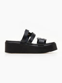 Σανδάλια flatforms δερμάτινα με ανοίγματα estil - Μαύρο - thefashionproject.gr - Estil