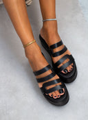 Σανδάλια flatforms δερμάτινα με ανοίγματα estil - Μαύρο - thefashionproject.gr - Estil