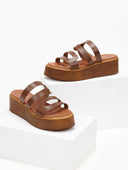 Σανδάλια flatforms δερμάτινα με ανοίγματα estil - Ταμπά - thefashionproject.gr - Estil