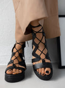 Σανδάλια flatforms δερμάτινα με δέσιμο estil - Μαύρο - thefashionproject.gr - Estil