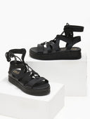 Σανδάλια flatforms δερμάτινα με δέσιμο estil - Μαύρο - thefashionproject.gr - Estil