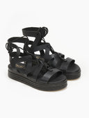 Σανδάλια flatforms δερμάτινα με δέσιμο estil - Μαύρο - thefashionproject.gr - Estil