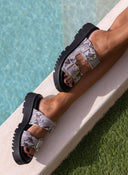 Σανδάλια flatforms δερμάτινα με διπλή φάσα TFP - Λευκό/Μαύρο - thefashionproject.gr - TFP - 22196058004