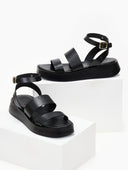 Σανδάλια flatforms δερμάτινα με δύο φάσες tfp - Μαύρο - thefashionproject.gr - TFP