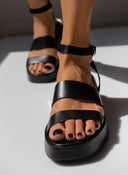Σανδάλια flatforms δερμάτινα με δύο φάσες tfp - Μαύρο - thefashionproject.gr - TFP