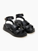 Σανδάλια flatforms δερμάτινα με δύο φάσες tfp - Μαύρο - thefashionproject.gr - TFP