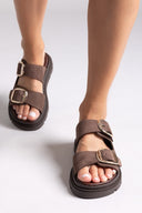 Σανδάλια flatforms δερμάτινα με έντονους τοκάδες Tfp