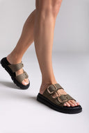 Σανδάλια flatforms δερμάτινα με έντονους τοκάδες Tfp - Χακί - thefashionproject.gr - TFP - 24005022003