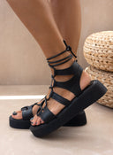 Σανδάλια flatforms δερμάτινα με κορδόνια TFP