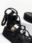 Σανδάλια flatforms δερμάτινα με κορδόνια TFP