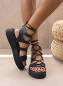 Σανδάλια flatforms δερμάτινα με κορδόνια TFP