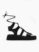 Σανδάλια flatforms δερμάτινα με κορδόνια TFP - Μαύρο - thefashionproject.gr - TFP