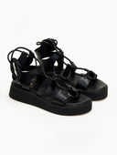 Σανδάλια flatforms δερμάτινα με κορδόνια TFP - Μαύρο - thefashionproject.gr - TFP