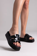 Σανδάλια flatforms δερμάτινα με λουστρίνι φάσα Estil