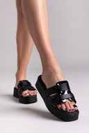 Σανδάλια flatforms δερμάτινα με λουστρίνι φάσα Estil