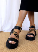 Σανδάλια flatforms δερμάτινα με λοξή φάσα TFP - Μαύρο - thefashionproject.gr - TFP