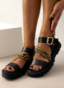 Σανδάλια flatforms δερμάτινα με λοξή φάσα TFP - Μαύρο - thefashionproject.gr - TFP