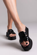 Σανδάλια flatforms δερμάτινα με λουστρίνι φάσα Estil - Μαύρο - thefashionproject.gr - Estil - 23586002003