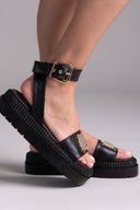 Σανδάλια flatforms  δερμάτινα με μπαρέτα 2526/91