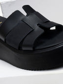 Σανδάλια flatforms δερμάτινα με περαστές φάσες Estil - Μαύρο - thefashionproject.gr - Estil
