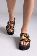 Σανδάλια flatforms δερμάτινα με print ATENEO