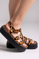 Σανδάλια flatforms δερμάτινα με print ATENEO - Leopard - thefashionproject.gr - ATENEO