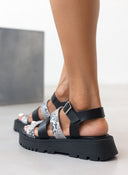 Σανδάλια flatforms δερμάτινα με print TFP - Μαύρο - thefashionproject.gr - TFP