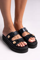 Σανδάλια flatforms δερμάτινα με ψάθα 2522/91