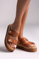 Σανδάλια flatforms δερμάτινα με ψάθα 2522/91