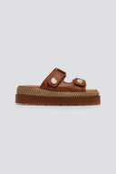 Σανδάλια flatforms δερμάτινα με ψάθα 2522/91