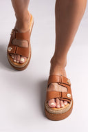 Σανδάλια flatforms δερμάτινα με ψάθα 2522/91