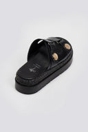 Σανδάλια flatforms δερμάτινα με ψάθα 2522/91 - Μαύρο - thefashionproject.gr - Mariella Fabiani