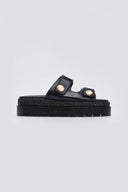 Σανδάλια flatforms δερμάτινα με ψάθα 2522/91 - Μαύρο - thefashionproject.gr - Mariella Fabiani