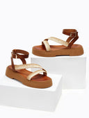Σανδάλια flatforms δερμάτινα με ψάθα Iris Sandals - Φυσικό - thefashionproject.gr - IRIS