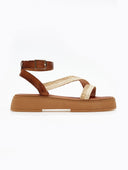 Σανδάλια flatforms δερμάτινα με ψάθα Iris Sandals - Φυσικό - thefashionproject.gr - IRIS