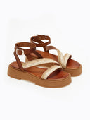 Σανδάλια flatforms δερμάτινα με ψάθα Iris Sandals - Φυσικό - thefashionproject.gr - IRIS