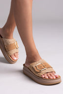 Σανδάλια flatforms δερμάτινα με ψάθα MALFA FANTASY SANDALS