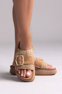 Σανδάλια flatforms δερμάτινα με ψάθα MALFA FANTASY SANDALS