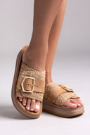 Σανδάλια flatforms δερμάτινα με ψάθα MALFA FANTASY SANDALS