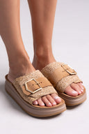 Σανδάλια flatforms δερμάτινα με ψάθα MALFA FANTASY SANDALS