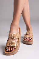 Σανδάλια flatforms δερμάτινα με ψάθα ZEFI FANTASY SANDALS