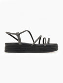 Σανδάλια flatforms δερμάτινα με στρας estil - Μαύρο - thefashionproject.gr - Estil