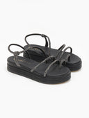 Σανδάλια flatforms δερμάτινα με στρας estil - Μαύρο - thefashionproject.gr - Estil