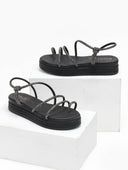 Σανδάλια flatforms δερμάτινα με στρας estil - Μαύρο - thefashionproject.gr - Estil