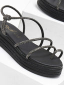 Σανδάλια flatforms δερμάτινα με στρας estil - Μαύρο - thefashionproject.gr - Estil