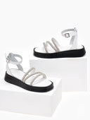 Σανδάλια flatforms δερμάτινα με στρας tfp - Λευκό - thefashionproject.gr - TFP