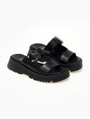 Σανδάλια flatforms δερμάτινα με στρας TFP - Μαύρο - thefashionproject.gr - TFP